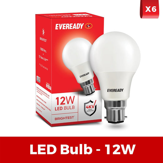Eveready 12W LED Bulb, Cool White Day Light (6500K), E27 Base, Energy-Efficient, 4kV Surge Protection, Long-Lasting Durability, Pack of 6