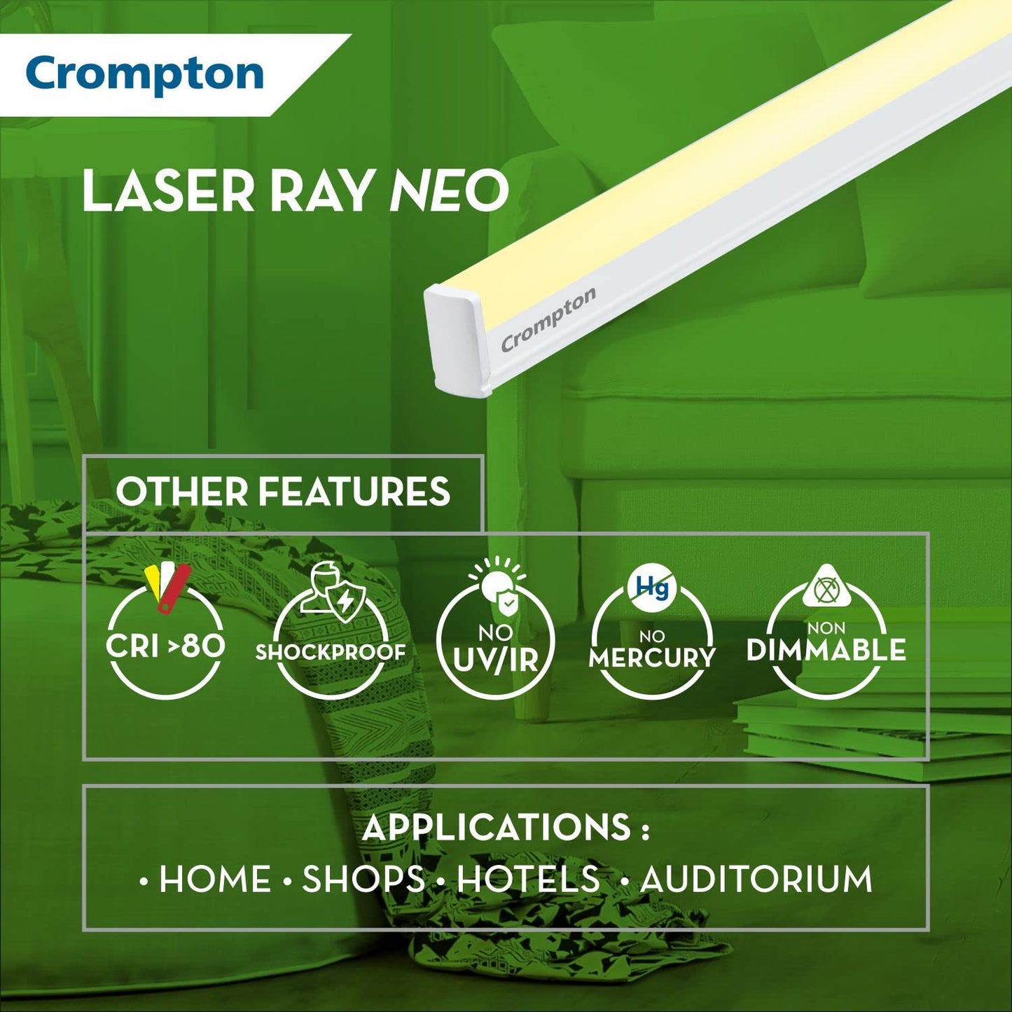 Crompton Laser Ray Neo 24W LED Batten (CoolWhite) - Pack of 10