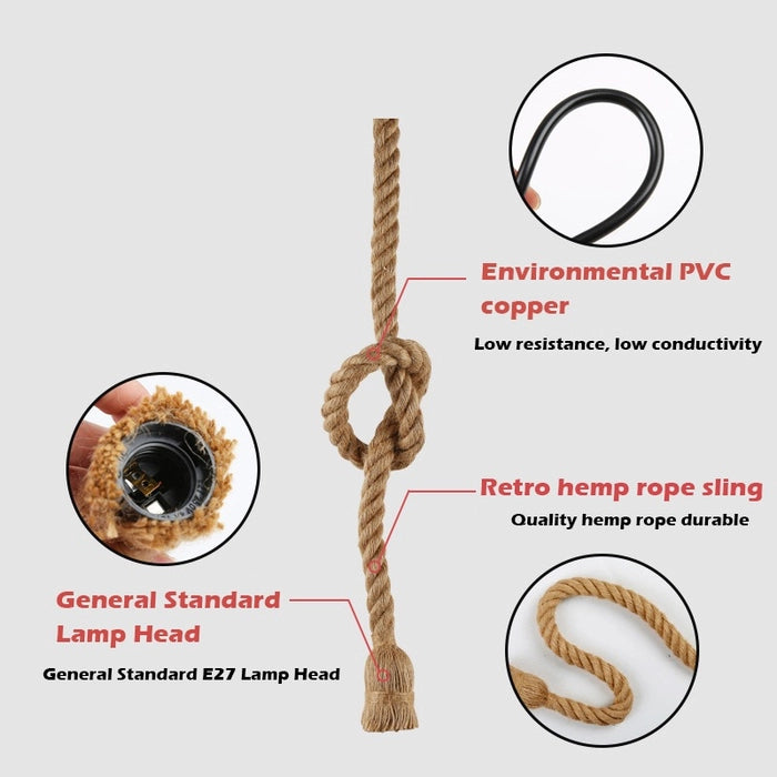 RELIKORE Jute (hemp) Rope Bulb Hanging Pendant Light with E27 Bulb Holder | With ST64 Filament Bulb | Pack Of 02